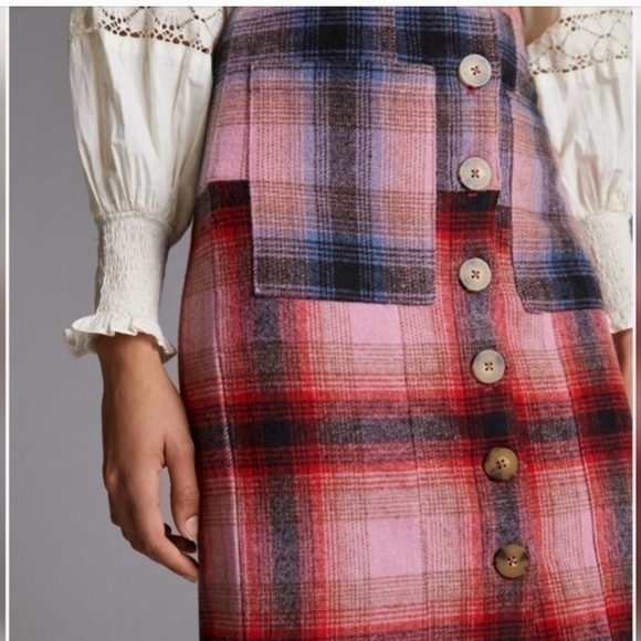 Maeve Dresses & Skirts - Maeve Red and Pink Plaid Midi Skirt